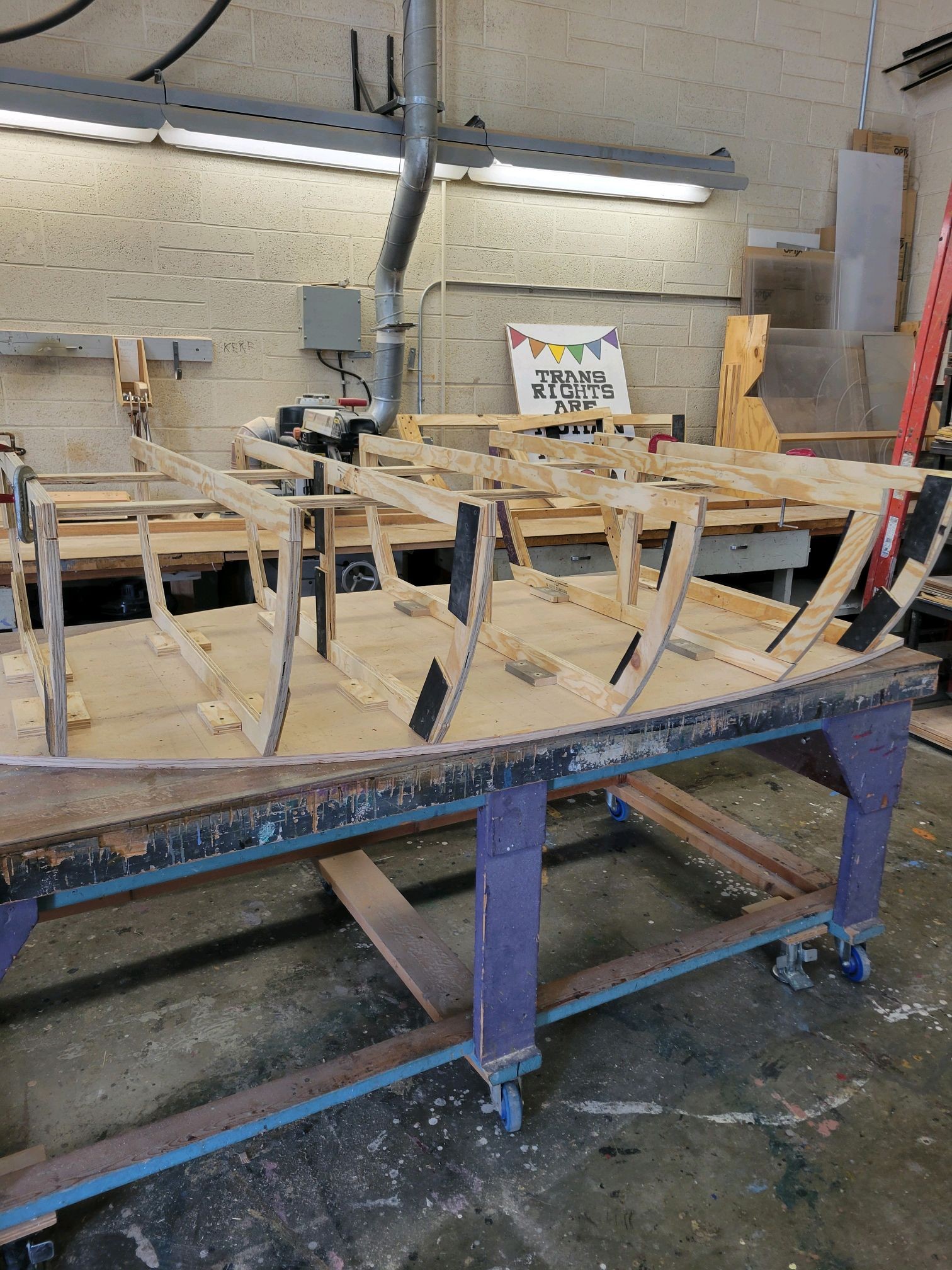 Rowboat frame before lapsiding is attached