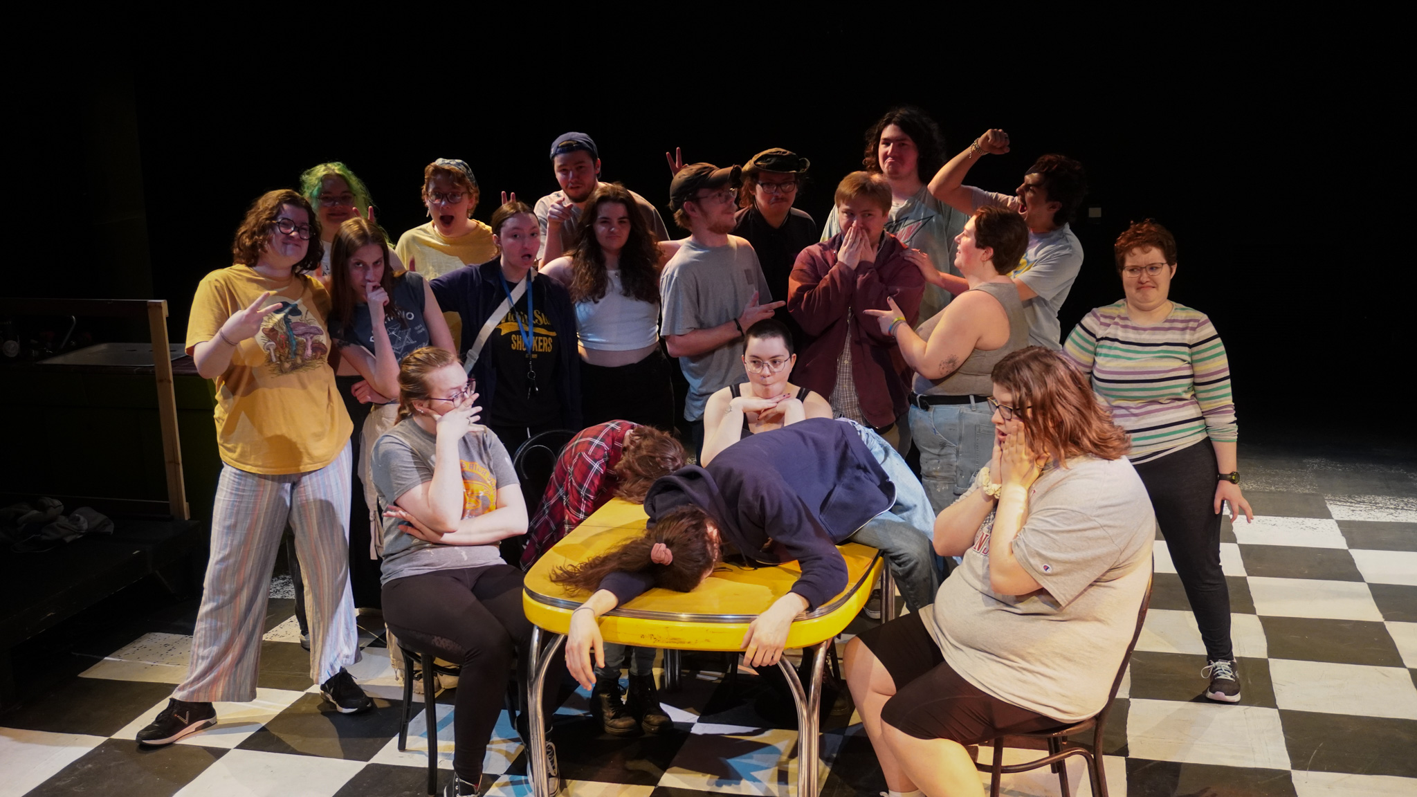 silly group production photo with me dead in center